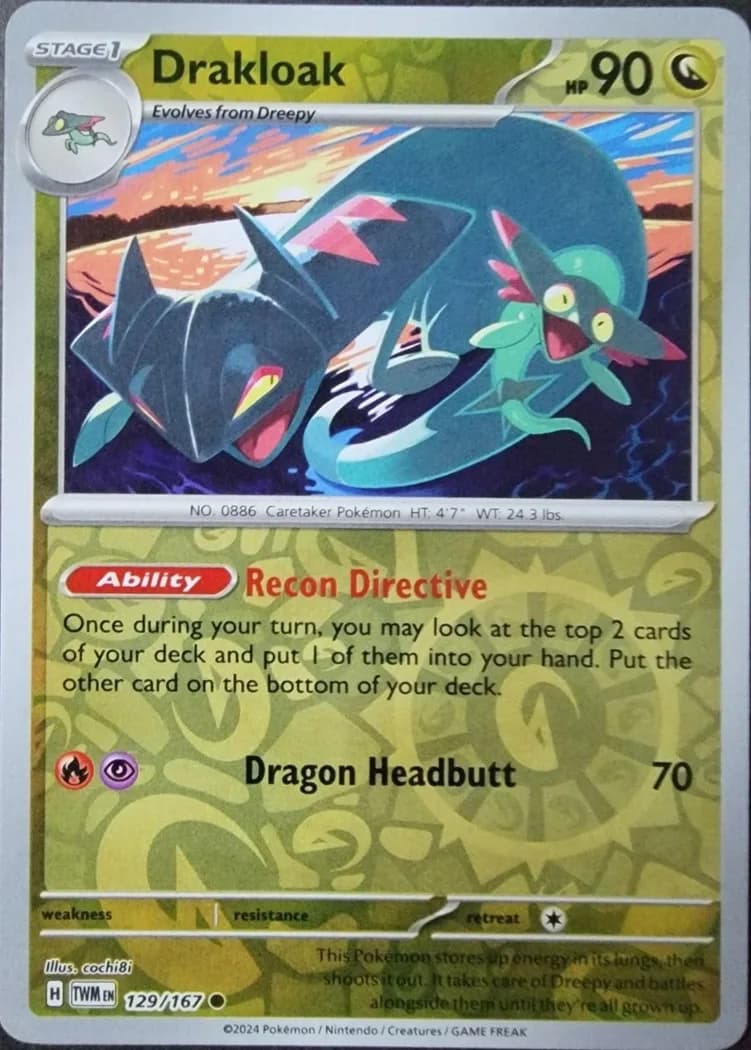 Drakloak reverse holo card front, Twilight Masquerade 129/167