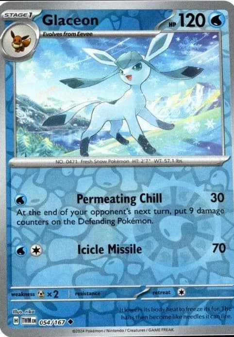 Glaceon reverse holo card front, Twilight Masquerade 54/167