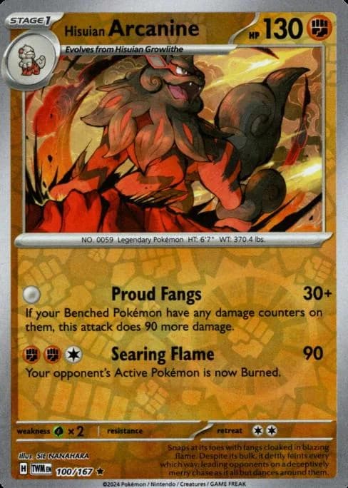 Hisuian Arcanine reverse holo card front, Twilight Masquerade 100/167