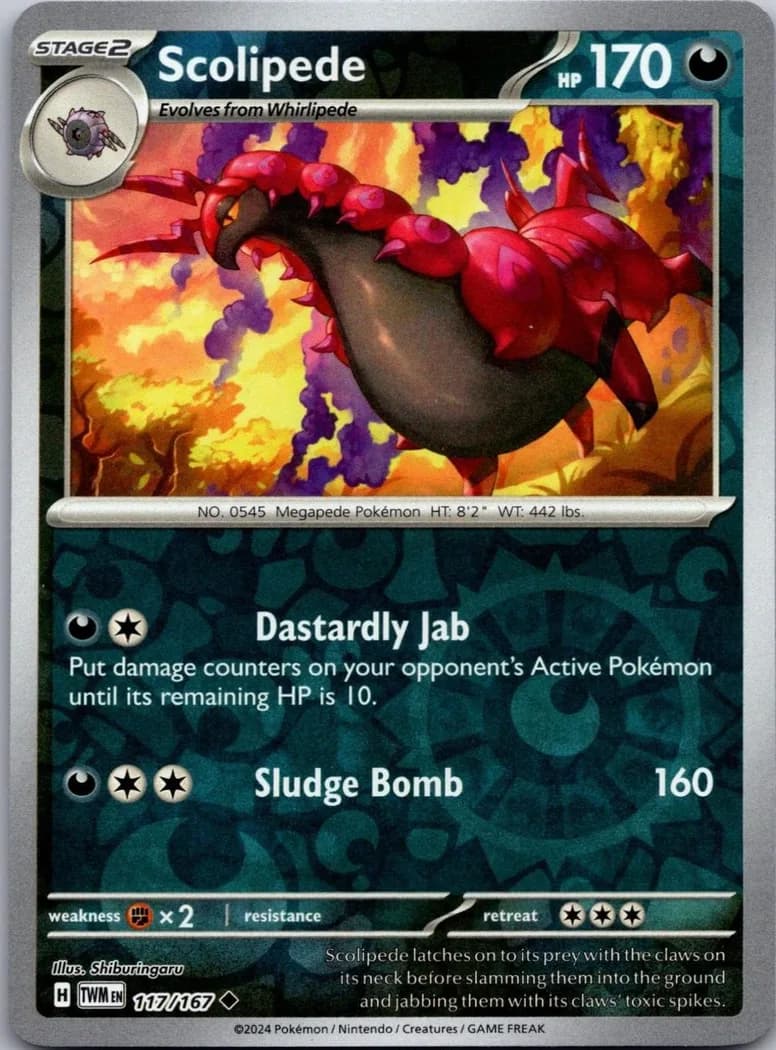 Scolipede reverse holo card front, Twilight Masquerade 117/167