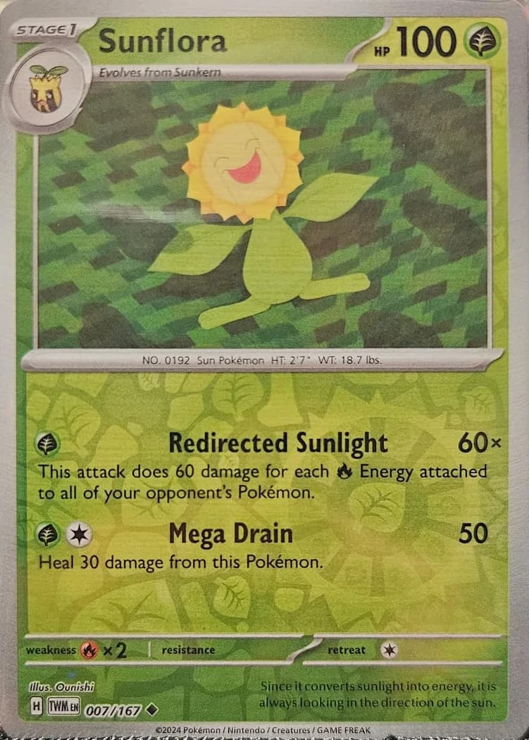 Sunflora reverse holo card front, Twilight Masquerade 7/167
