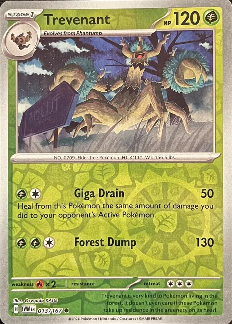 Trevenant reverse holo card front, Twilight Masquerade 13/167