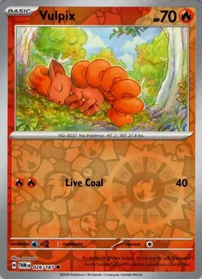 Vulpix reverse holo card front, Twilight Masquerade 26/167