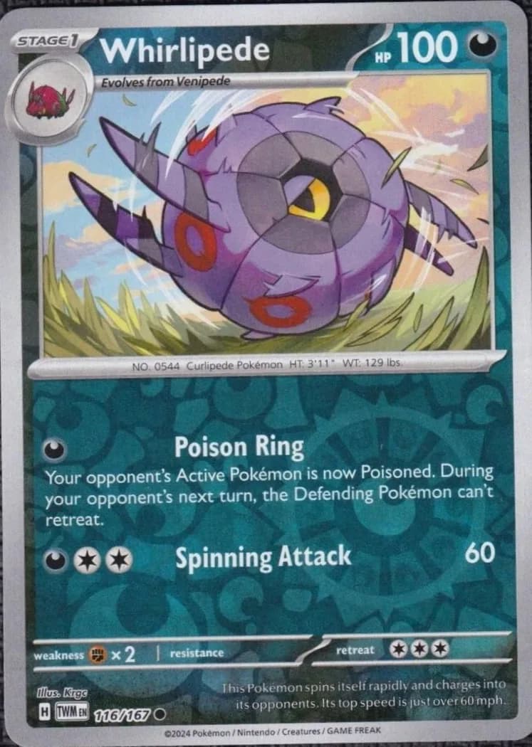 Whirlipede reverse holo card front, Twilight Masquerade 116/167