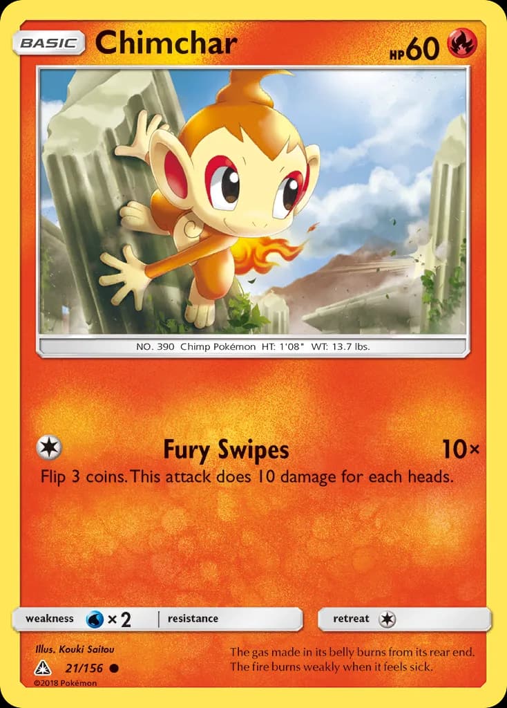 Ultra Prism Chimchar card front, 21/156