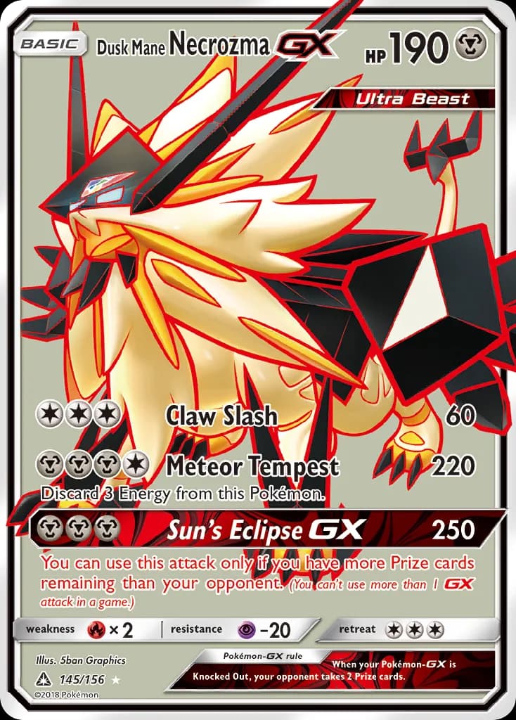Ultra Prism Dusk Mane Necrozma-GX card front, 145/156