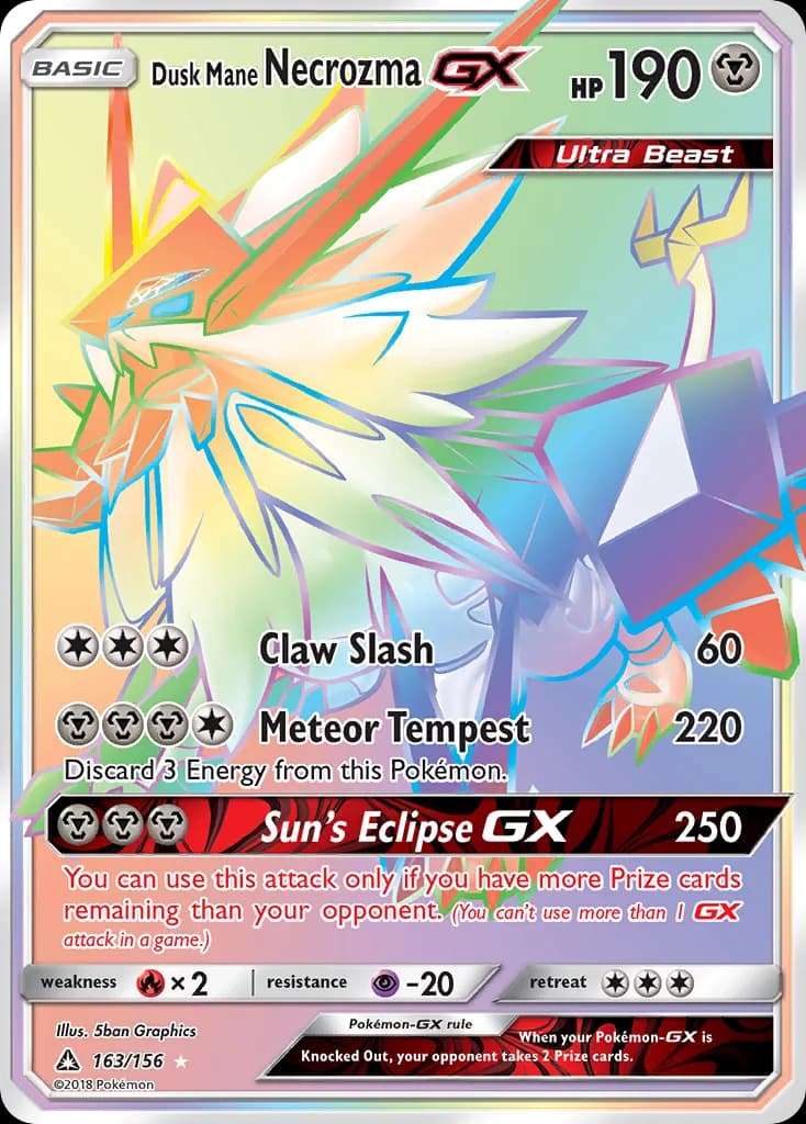 Ultra Prism Dusk Mane Necrozma-GX card front, 163/156