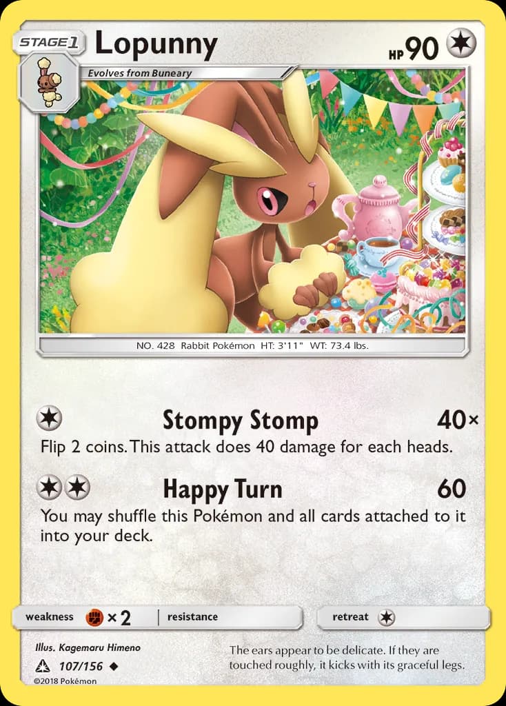 Lopunny, Ultra Prism 107/156, English non-holo base-card reference; reverse-holo finish is not shown