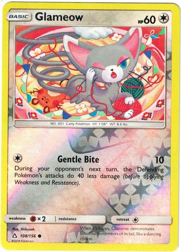 Glameow reverse holo card front, Ultra Prism 108/156