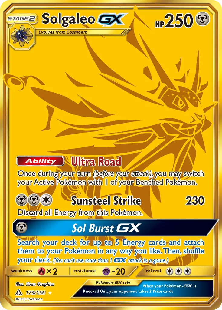 Ultra Prism Solgaleo-GX card front, 173/156