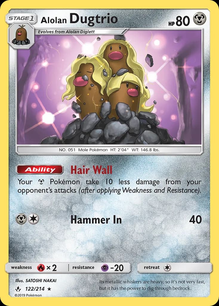 Unbroken Bonds Alolan Dugtrio card front, 122/214