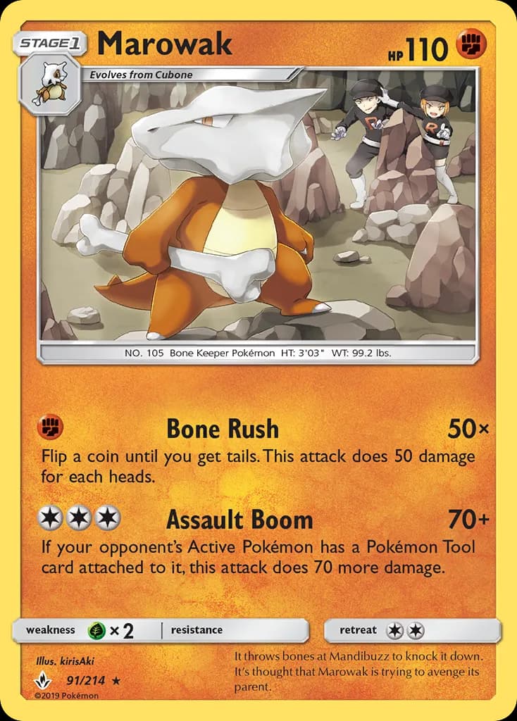 Unbroken Bonds Marowak card front, 91/214