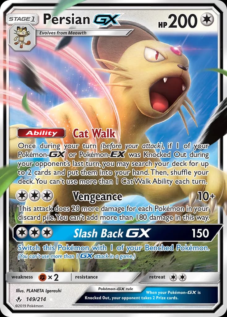 Unbroken Bonds Persian-GX card front, 149/214