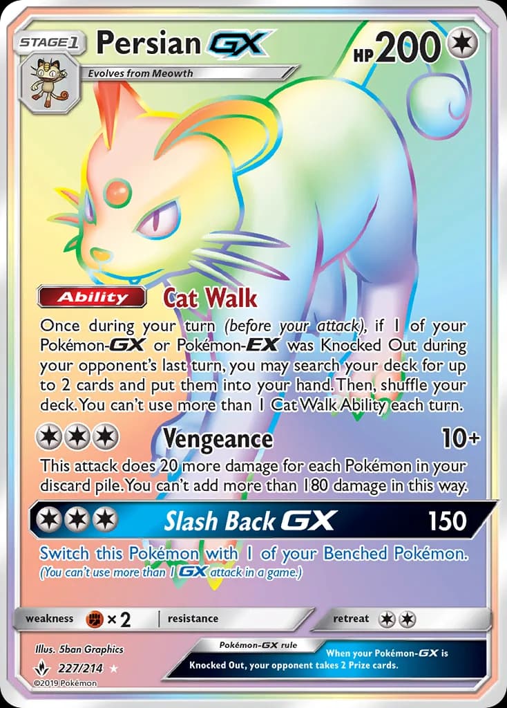 Unbroken Bonds Persian-GX card front, 227/214