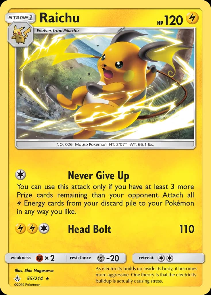 Raichu card front, Unbroken Bonds 55/214