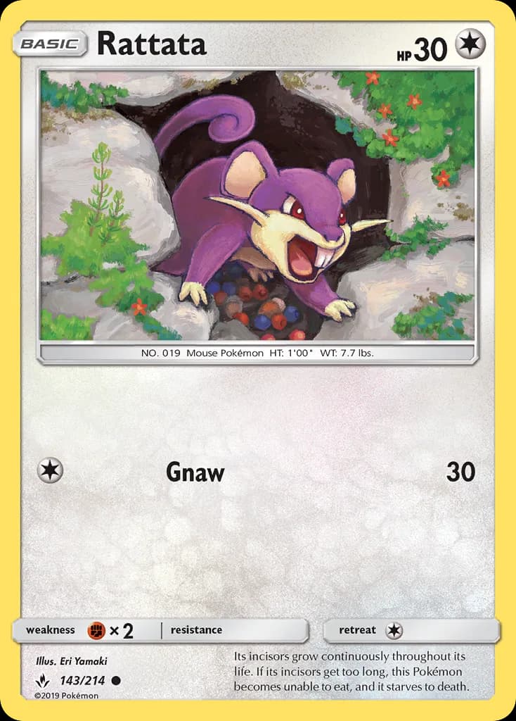 Unbroken Bonds Rattata card front, 143/214