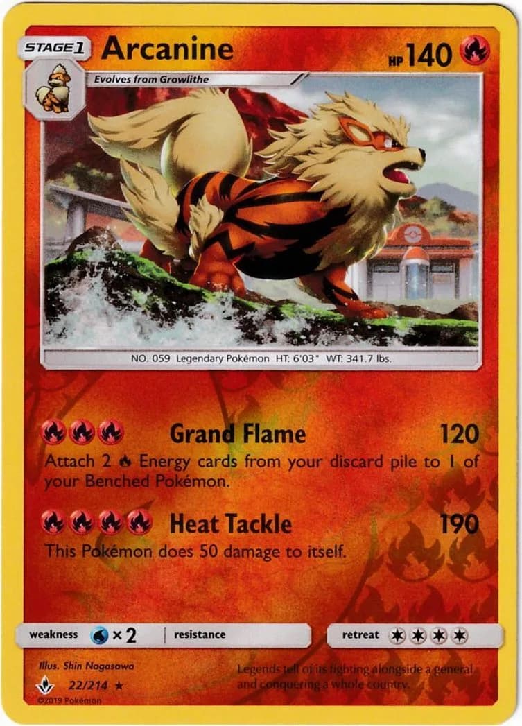 Arcanine reverse holo card front, Unbroken Bonds 22/214