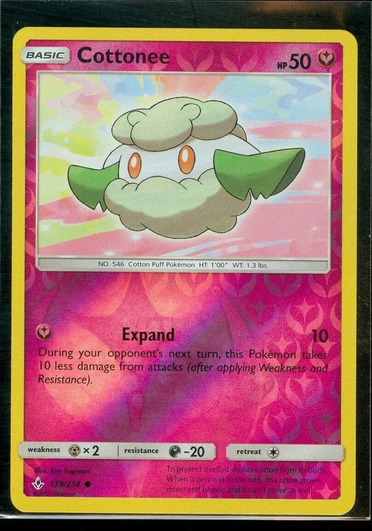 Cottonee reverse holo card front, Unbroken Bonds 139/214