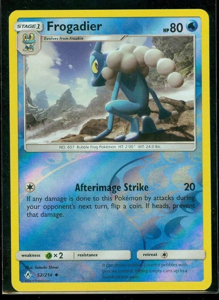 Frogadier reverse holo card front, Unbroken Bonds 52/214