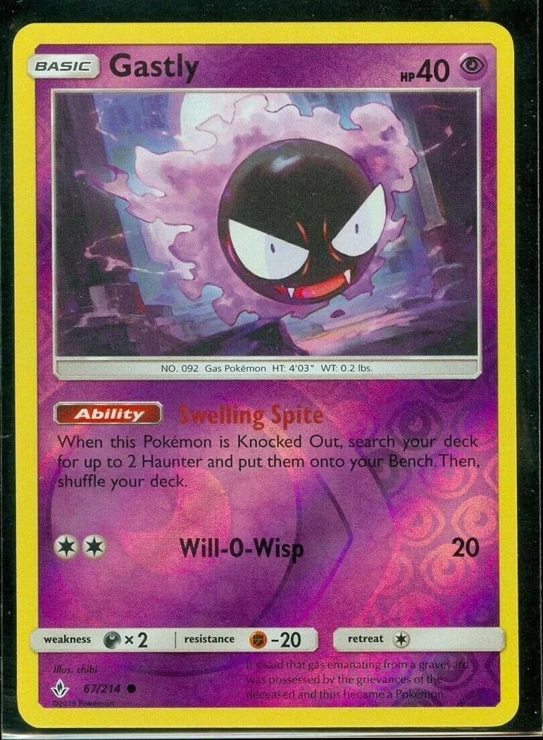 Gastly reverse holo card front, Unbroken Bonds 67/214