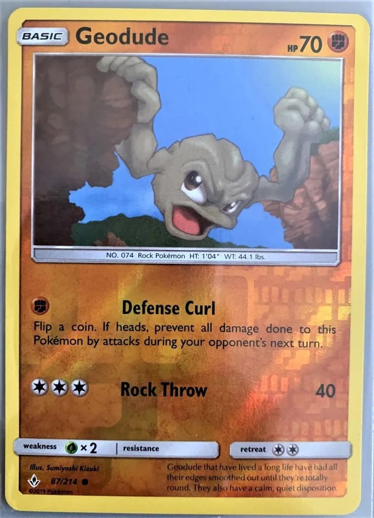 Geodude reverse holo card front, Unbroken Bonds 87/214