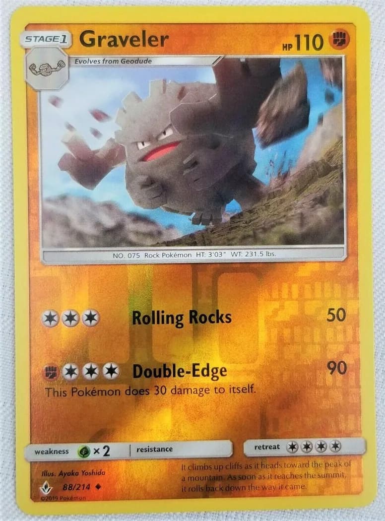 Graveler reverse holo card front, Unbroken Bonds 88/214