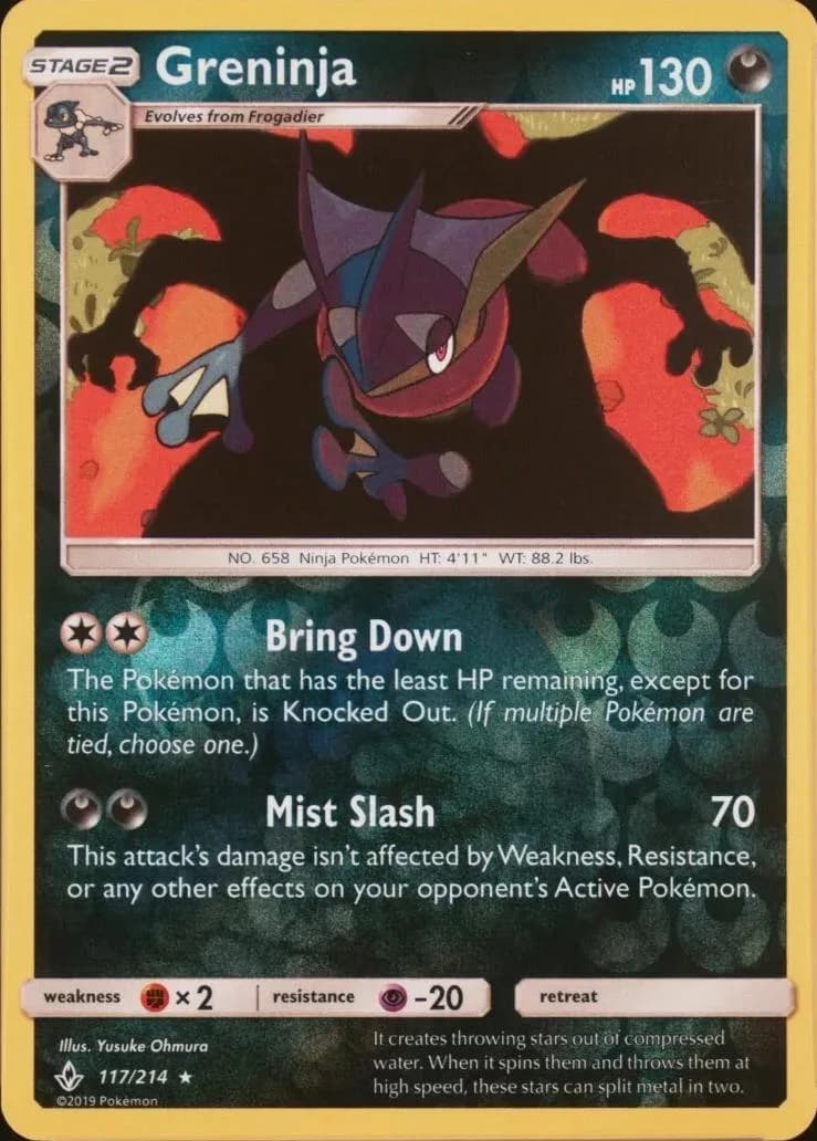 Greninja reverse holo card front, Unbroken Bonds 117/214