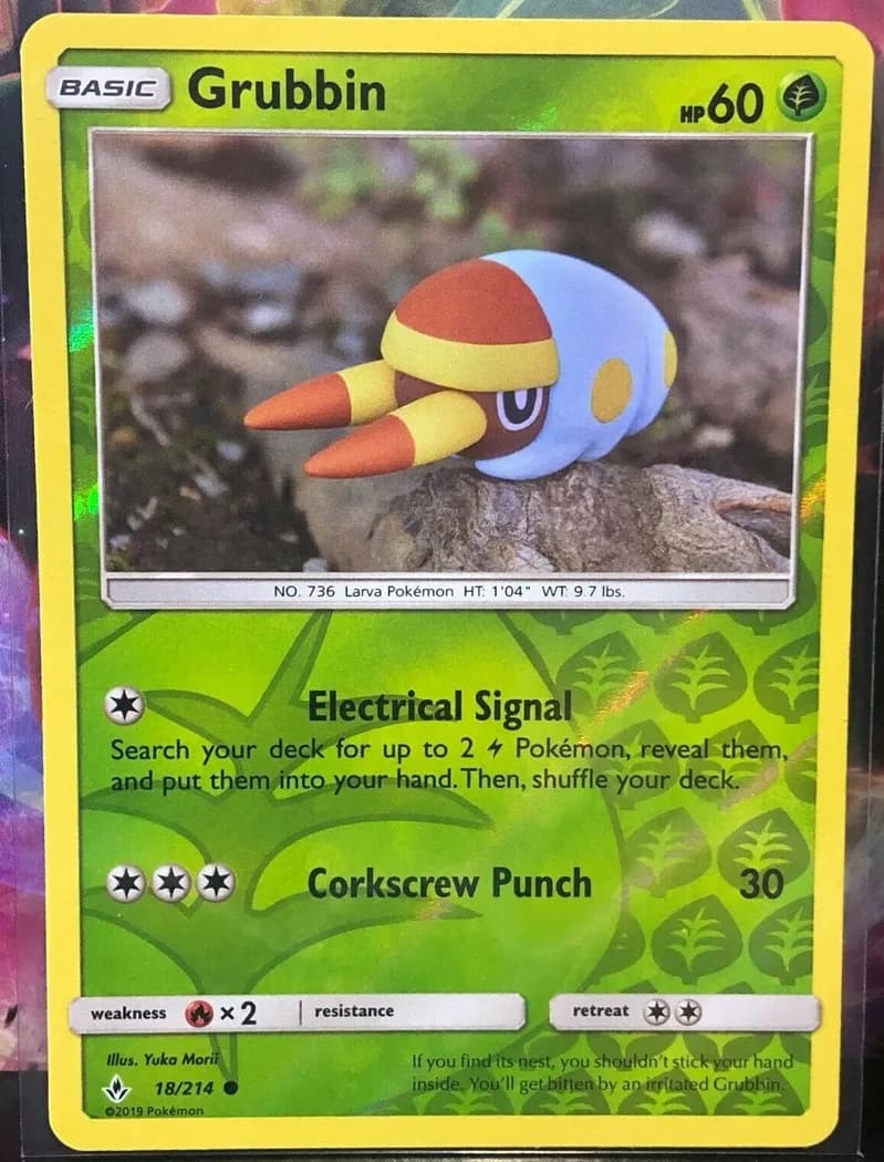 Grubbin reverse holo card front, Unbroken Bonds 18/214