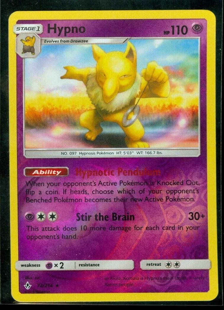 Hypno reverse holo card front, Unbroken Bonds 72/214