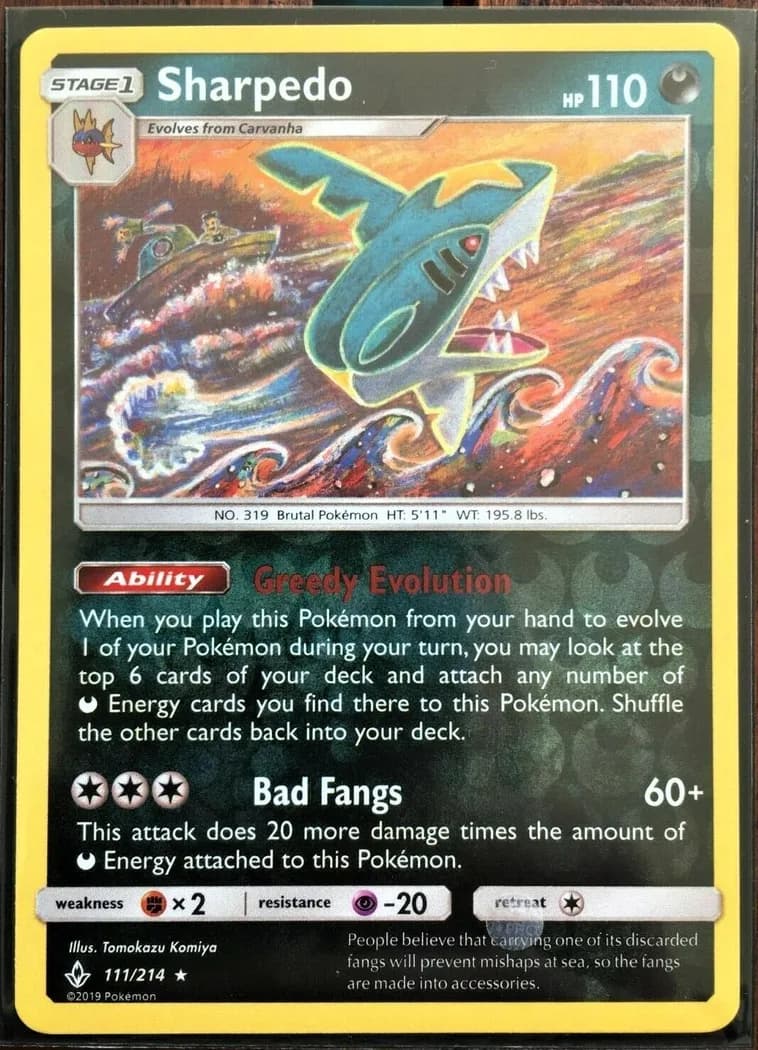 Sharpedo reverse holo card front, Unbroken Bonds 111/214