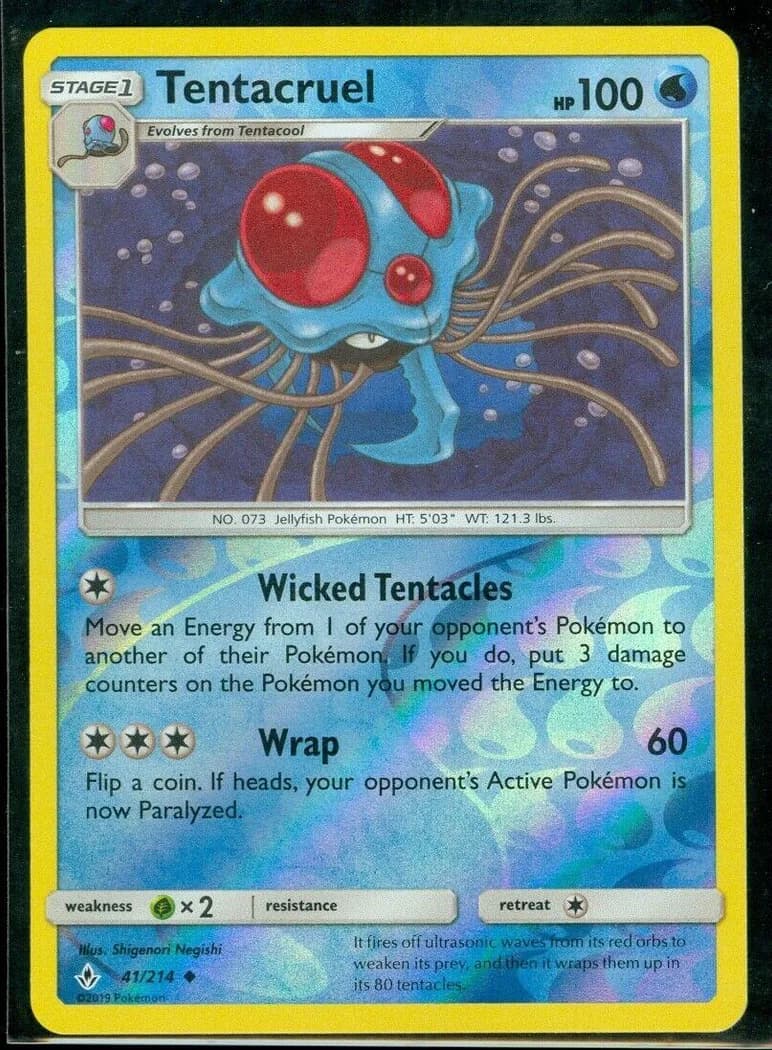 Tentacruel reverse holo card front, Unbroken Bonds 41/214