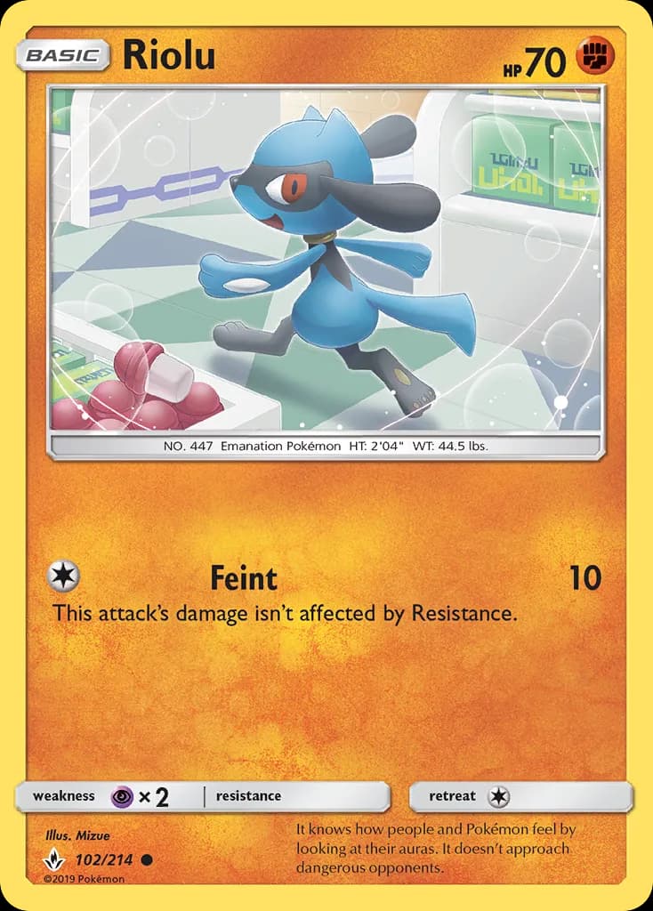 Unbroken Bonds Riolu card front, 102/214