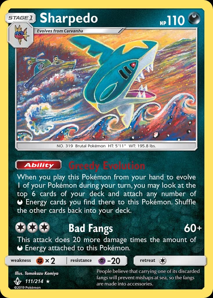 Unbroken Bonds Sharpedo card front, 111/214