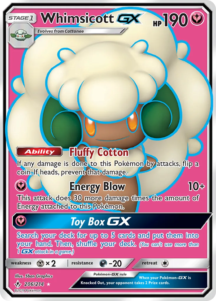 Unbroken Bonds Whimsicott-GX card front, 206/214
