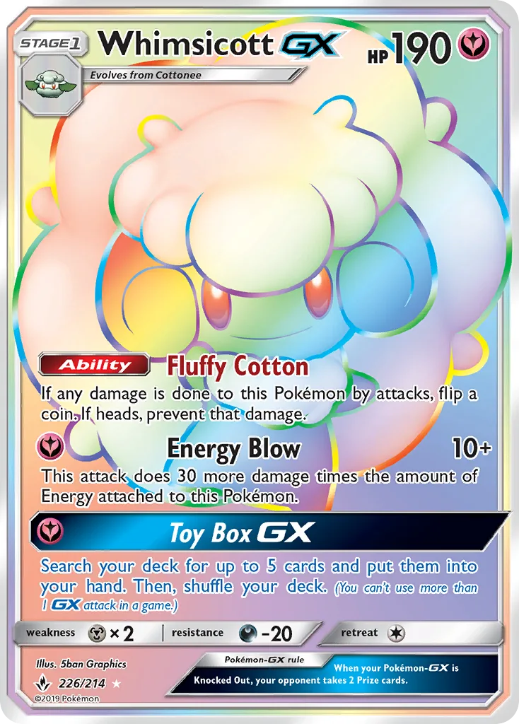 Unbroken Bonds Whimsicott-GX card front, 226/214