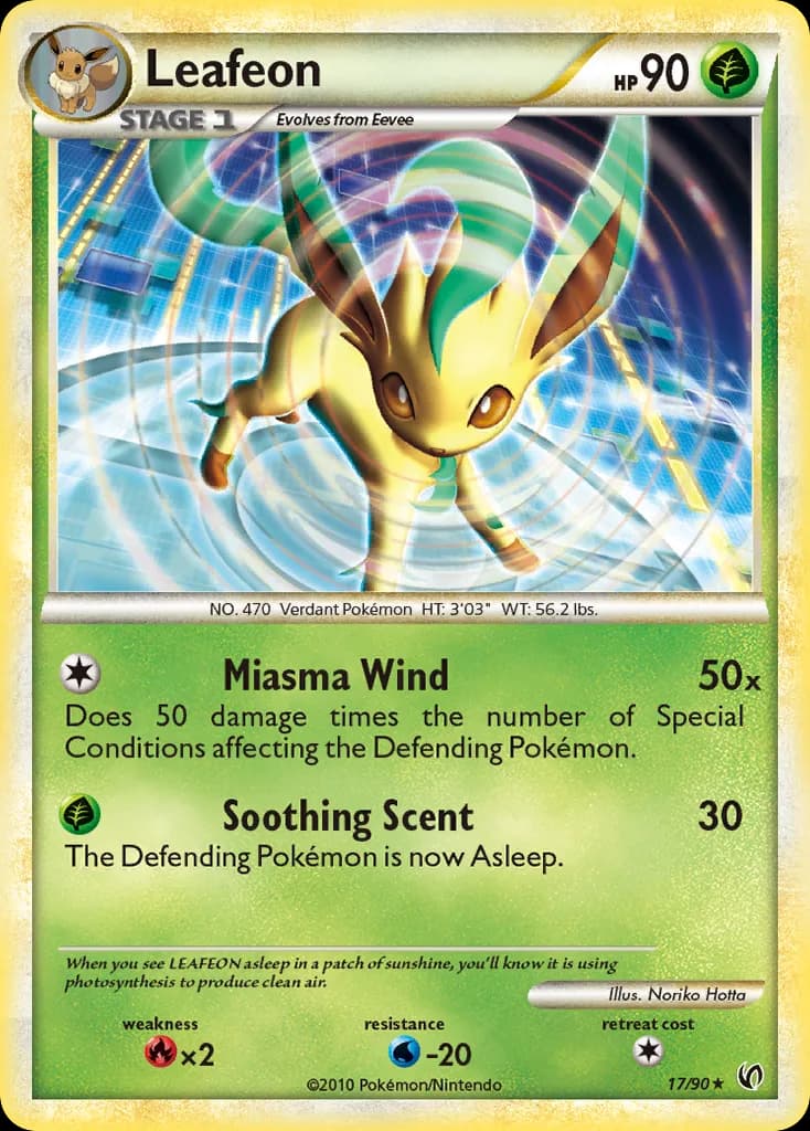 Leafeon card front, Undaunted 17/90