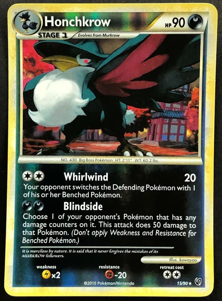 Honchkrow reverse holo card front, Undaunted 15/90