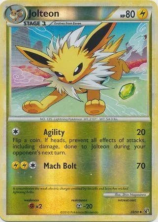 Jolteon reverse holo card front, Undaunted 28/90