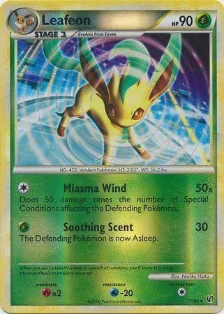 Leafeon reverse holo card front, Undaunted 17/90