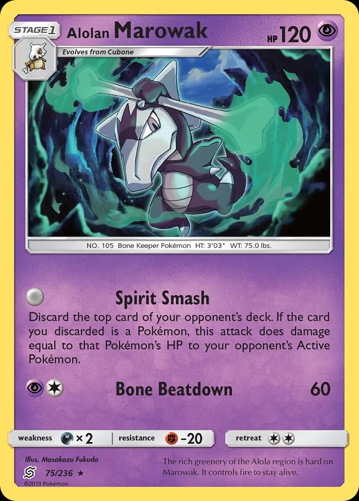 Unified Minds Alolan Marowak card front, 75/236