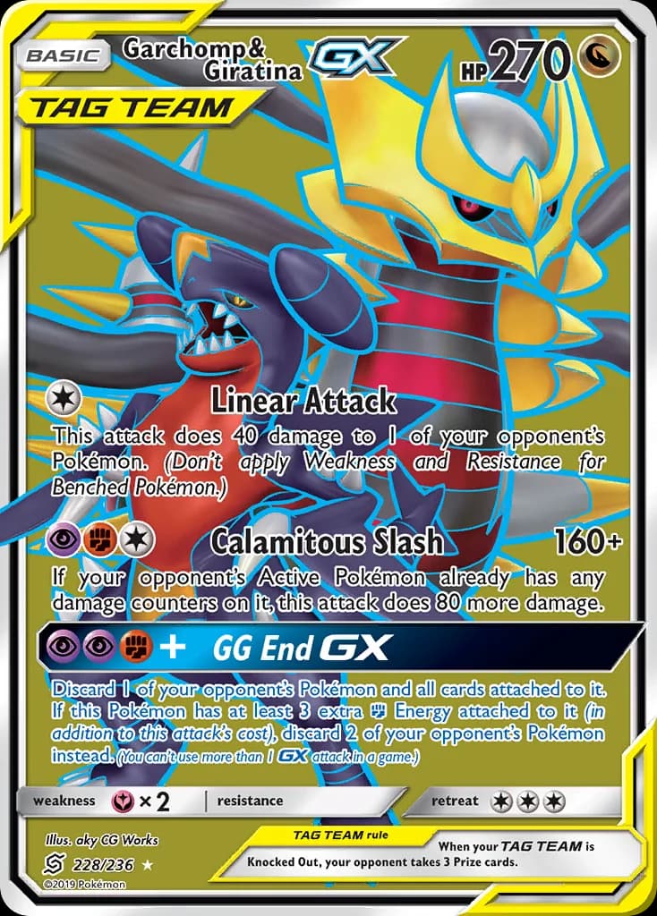 Unified Minds Garchomp & Giratina-GX card front, 228/236