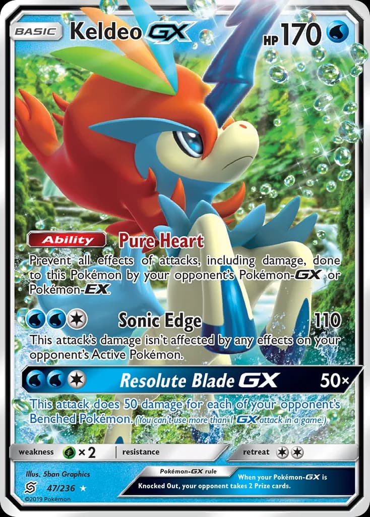 Unified Minds Keldeo-GX card front, 47/236