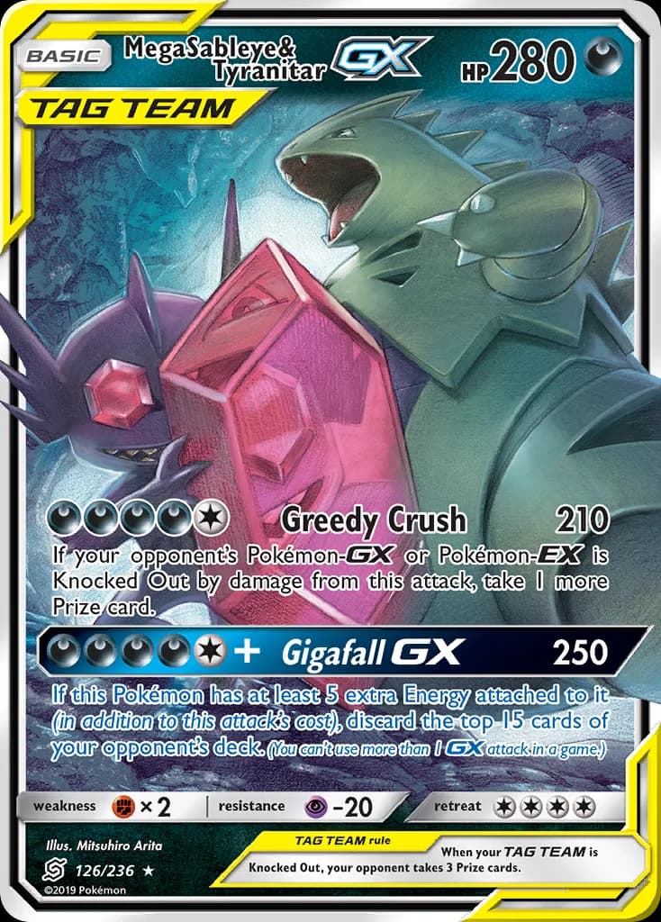 Mega Sableye & Tyranitar-GX card front, Unified Minds 126/236