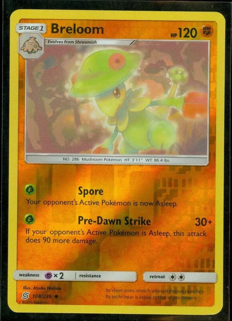 Breloom reverse holo card front, Unified Minds 108/236