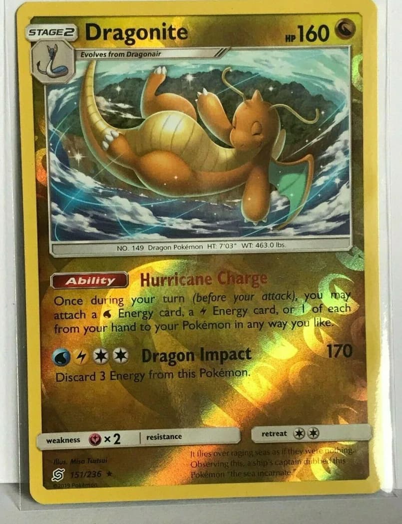 Dragonite reverse holo card front, Unified Minds 151/236