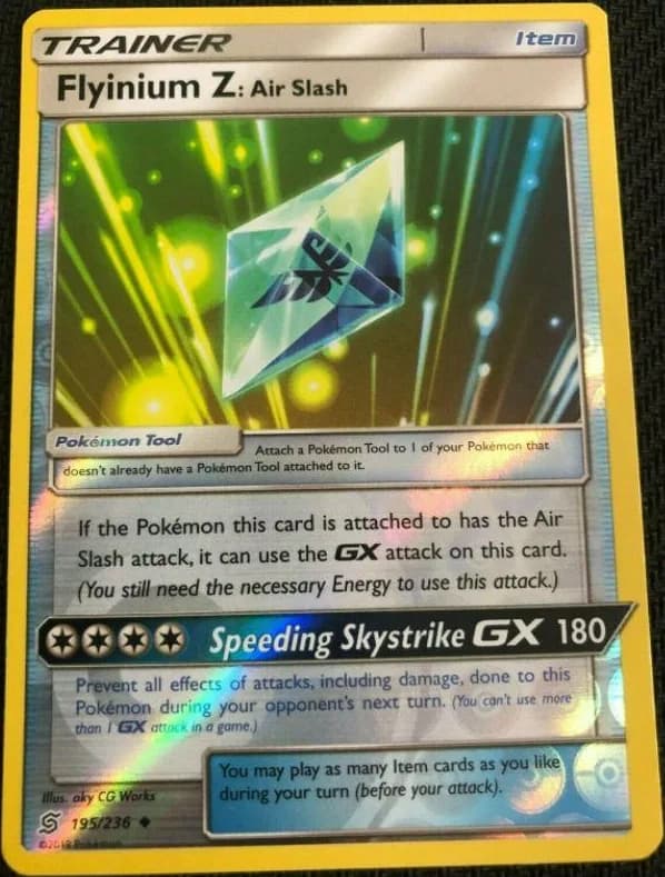 Flyinium Z: Air Slash reverse holo card front, Unified Minds 195/236