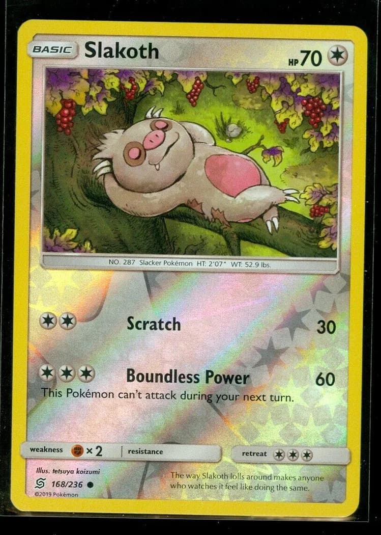 Slakoth reverse holo card front, Unified Minds 168/236