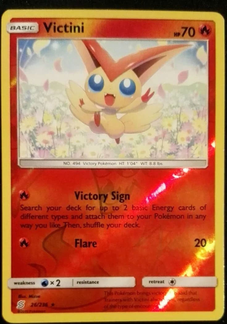 Victini reverse holo card front, Unified Minds 26/236