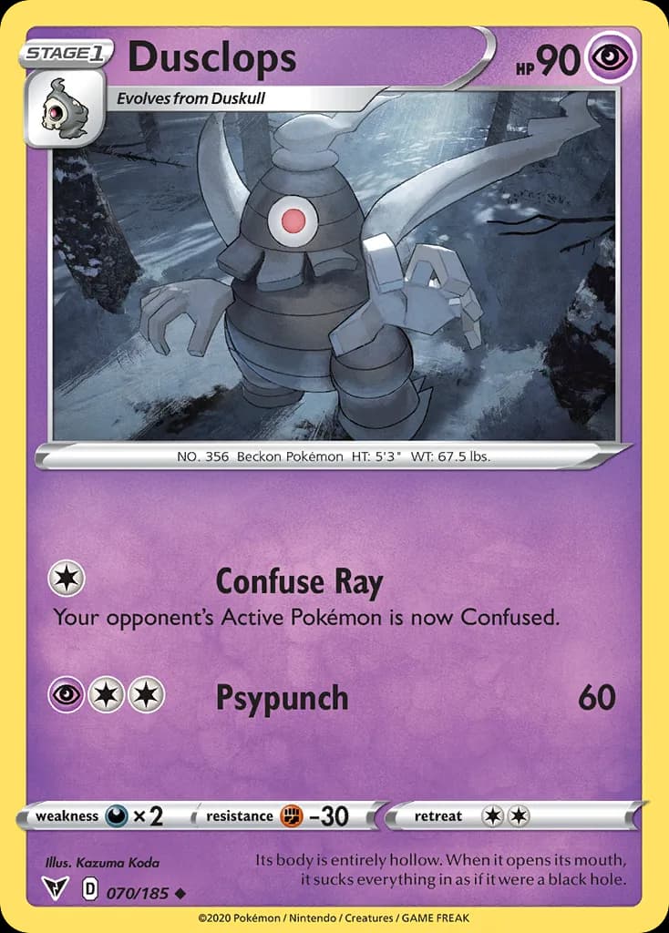 Vivid Voltage Dusclops card front, 70/185