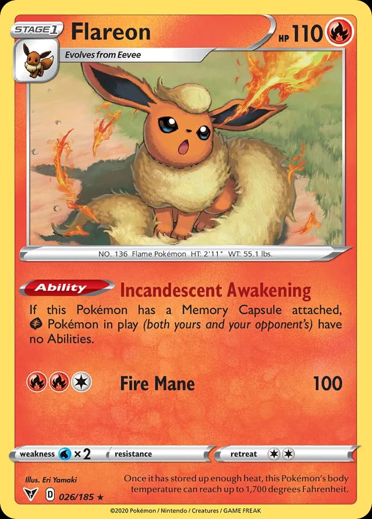 Vivid Voltage Flareon card front, 26/185